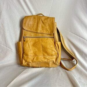 Vtg Genuine Leather Backpack Light Tan Brown 12” Zippered Straps Mini